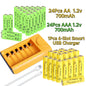 Skywolfeye 30pcs/24pcs/18pcs/12pcs/6pcs AA AAA NiMh 1.2V 700mah Rechargeable Battery Set with 6 Slot Battery Charger